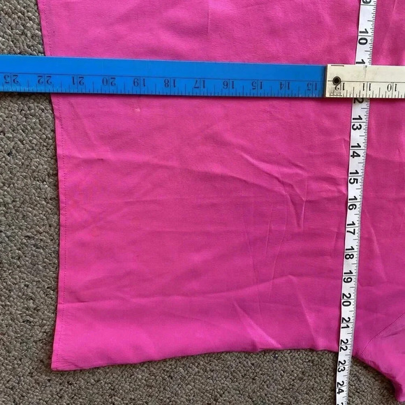 VTG Jordan New York Silk Hot Pink Blouse Top Women’s L 13/14 V Neck Short Sleeve - Picture 2 of 9